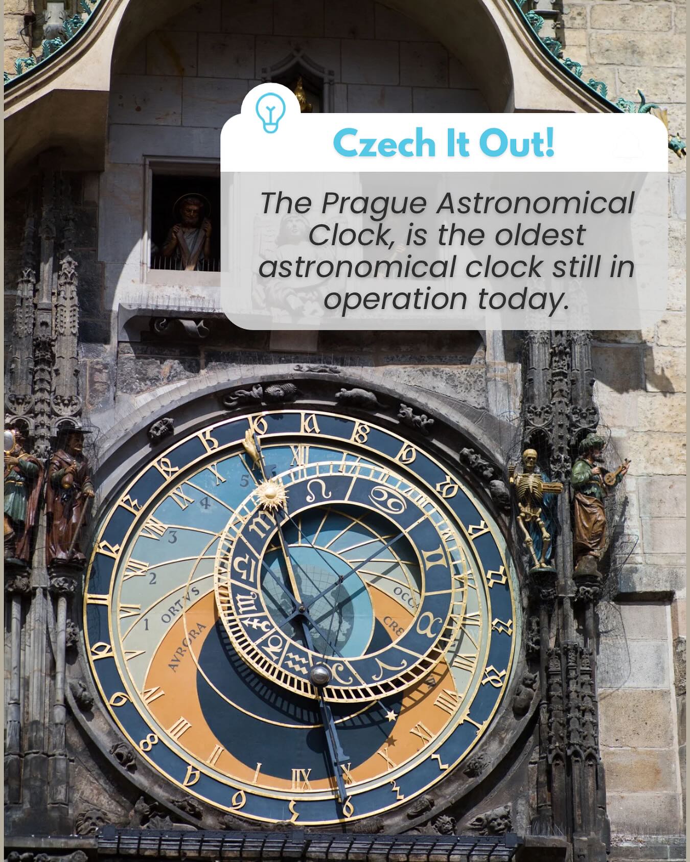Czech it out!
Did you know the Prague Astronomical Clock is the oldest working astronomical clock in the world? ⏰✨ Installed in 1410, it still amazes visitors with its moving figures and intricate design. More than just telling time, it shows the position of the sun, moon, and even zodiac signs. 🌙⭐
Wanna see the magic? Check out more in our stories! 📲
#czechitout #facts #czechfacts #factsaboutczech #internationalstudents