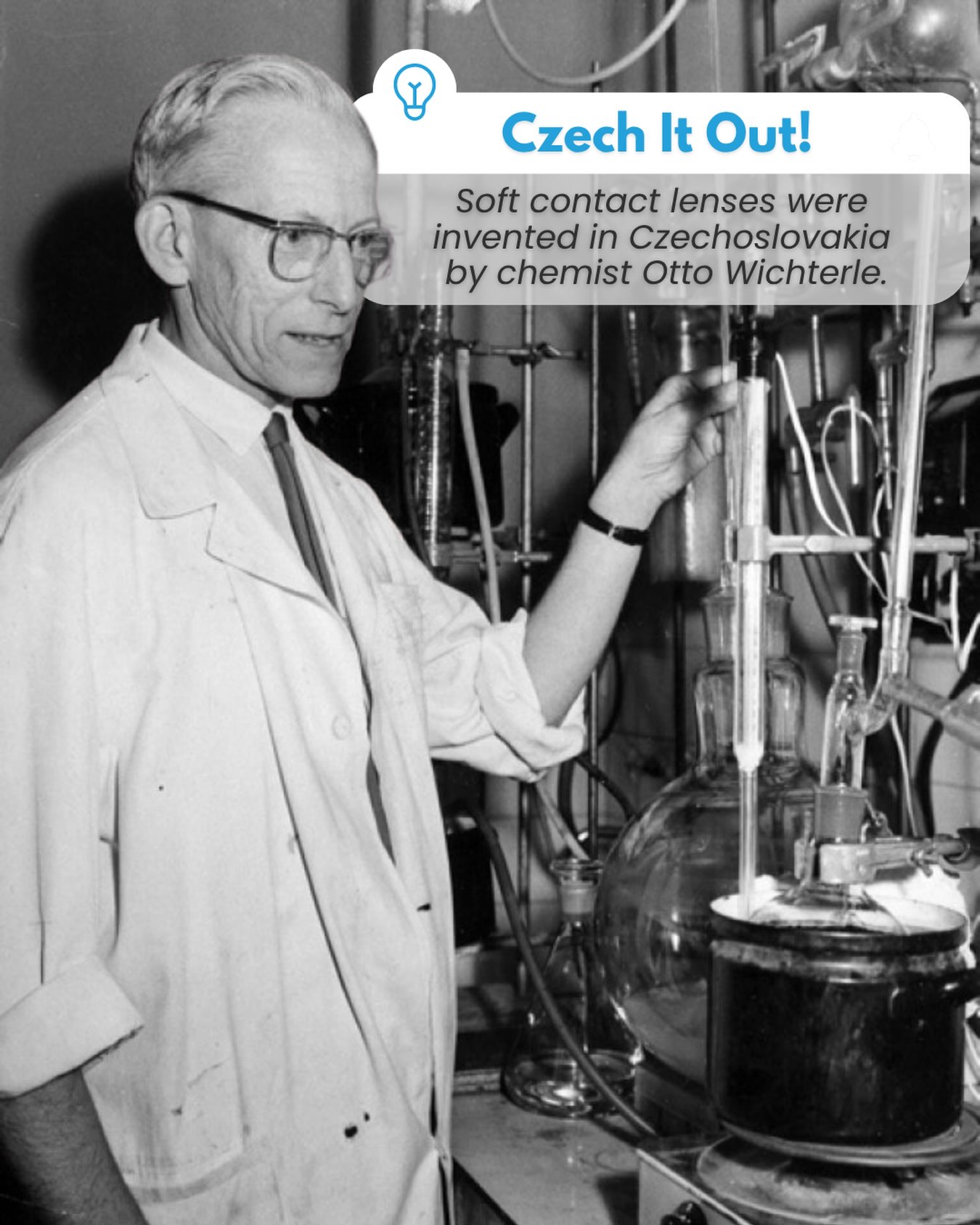 Czech it out! 🇨🇿 Did you know soft contact lenses were invented in Czechoslovakia in 1961 by chemist Otto Wichterle? 👁️

How much do you really know about contact lenses?
Take the quiz in our stories & find out!🔬

#czechitout #ottowichterle #contactlenses #czechinvention